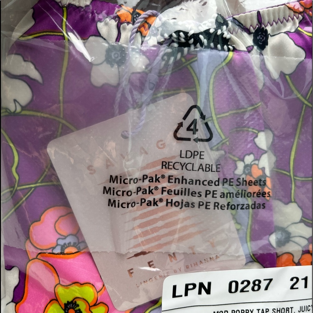 Savage X Fenty Juicy Purple Flower Poppy Print Mod Poppy Stretch-Satin Tap Short - Picture 8 of 15